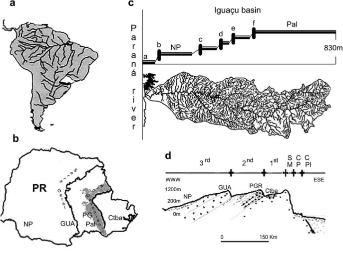 Figure  1  -  (a) South  American  hydrographic  map  showing  the  Brazilian  Paraná  state  location