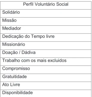 Tabela 19 – Perfil do Voluntário Social segundo os Voluntário Solidários Missionários da  Consolata 