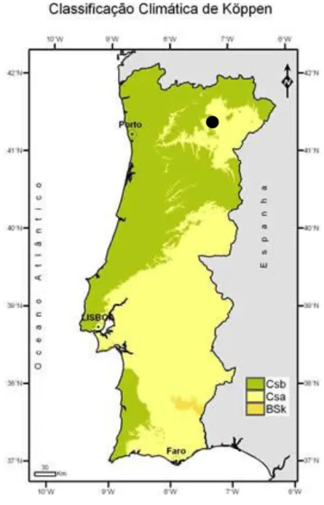 Figura 3.1 - Mapa de Portugal com a classificação climática de Köppen (Fonte: IPMA) 