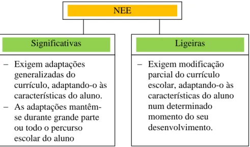 Figura 1: Tipos de necessidades educativas especiais (Adaptado de Correia, 2013, p. 46) 