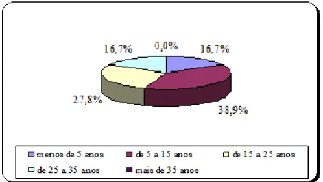 Gráfico 3: Distribuição dos inqueridos por tempo de serviço na docência 