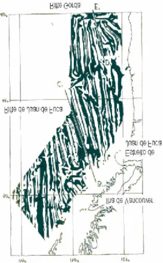 Fig. 14: Mapa de anomalias geomagnéticas  a este da ilha de Vancouver. Áreas de  anomalias positivas estão representadas a  negro  e áreas de anomalias positivas estão  representadas a branco