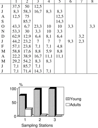 Table 3 - Monthly percent occurrence of standard length classes of Hypostomus punctatus in station three.