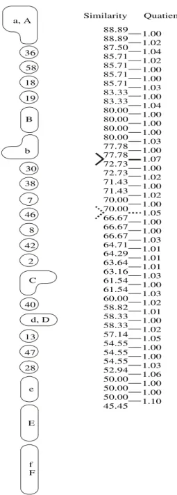 Figure 3. Simplified pattern of a two-dimensional dendrite, in which distinguished clusters and separated species are marked