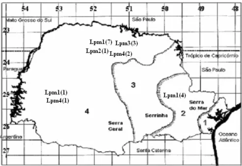 Figure  3  -  Geographic  distribution  of  zymodemes  of  Panstrongylus  megistus  in  the  State  of  Paraná-Brazil