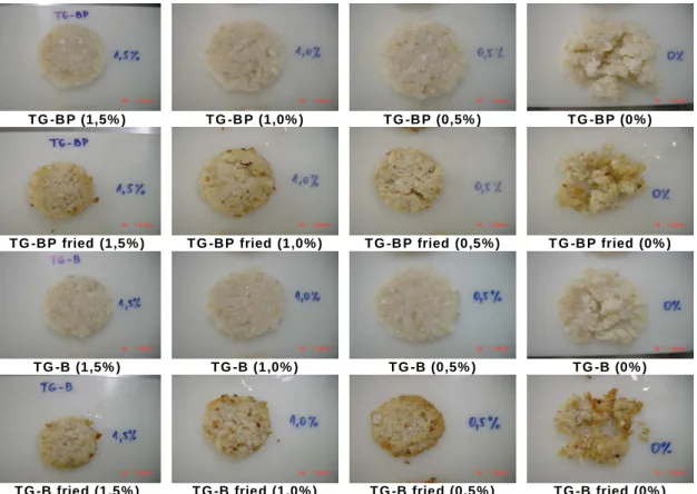 Figure  4  shows  the  comparison  of  the  MTGase  concentrations  used  before  and  after  frying  samples