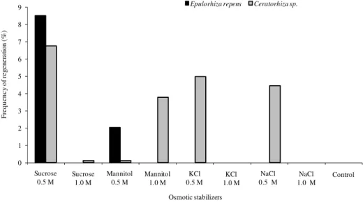 Figure  2  -  Frequency  of  protoplasts  regeneration  of  E.  repens  and  Ceratorhiza  sp