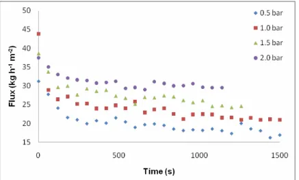 Figure  3  -  Polysulfone  hollow  fiber  membrane  performance  in  beer  filtration  at  different  pressures