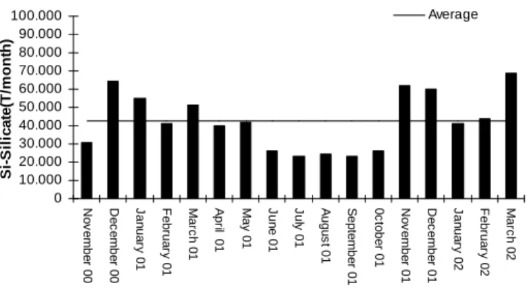 Figure 6 - Monthly and average Silicate fluxes during the period under study. 