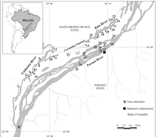 Figure  2  -  Upper  Paraná  River  floodplain  with  the  location  of  the  sampling  units:  rivers  (2