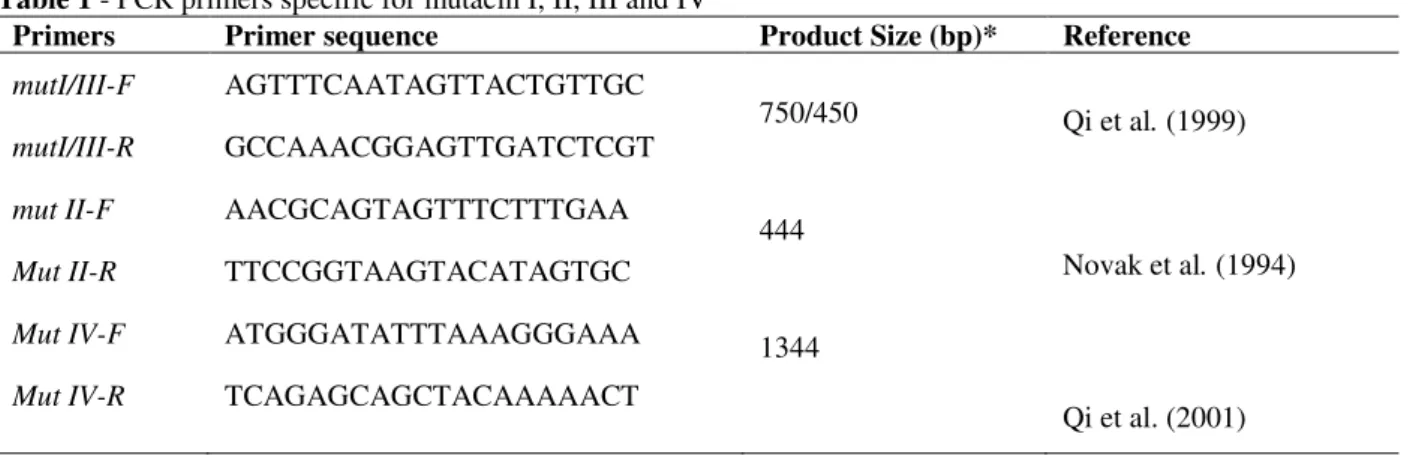 Table 1 - PCR primers specific for mutacin I, II, III and IV  