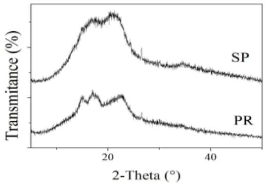 Figure 2 - X-ray diffraction of cassava bagasse samples. 