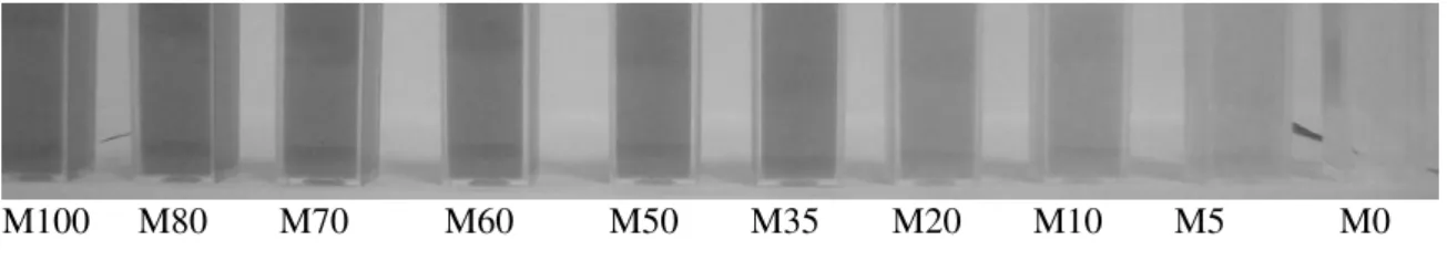 Figure  1 presents  the  juice  samples  used  in  this  study. A gradient color was generated according to  the  dilution  level,  as  the  higher  the  juice  pulp  amount, the darker the sample was