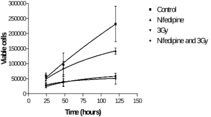 Figure 5 - Interference of Nifedipine on the radiation induced apoptosis of GH3 cells.