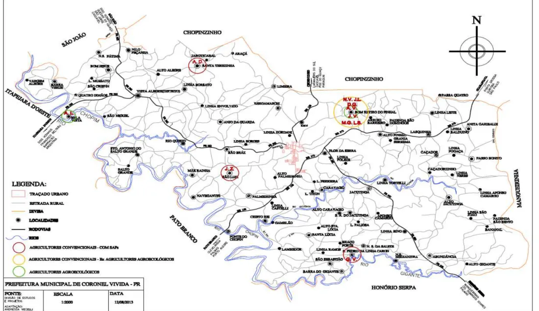 FIGURA 03 - Mapa com a localização dos estabelecimentos pesquisados em Coronel Vivida