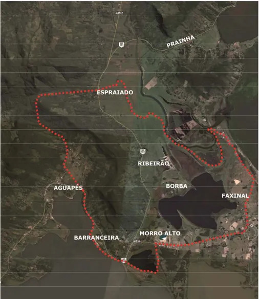Figura 2 - Mapa do território reivindicado pela comunidade. Fonte: imagem do Google Earth  trabalhada pela autora