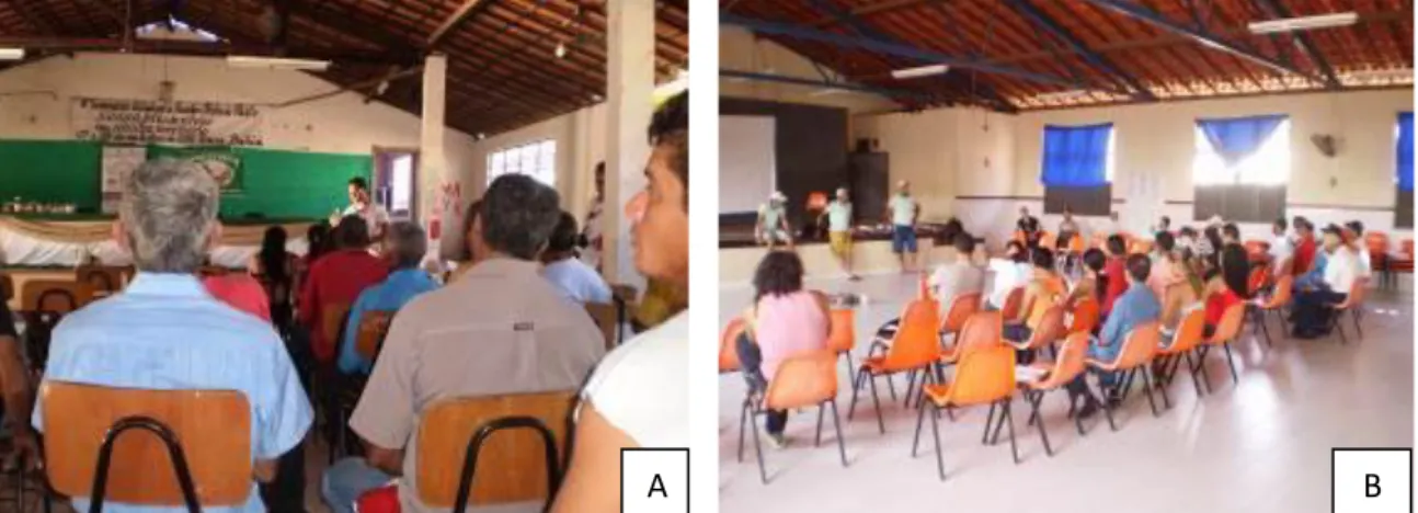 Figura 2. 4º Seminário Estadual de Fundos e Fechos de Pasto em Uauá, ocorrido em 2011 (A) e  Assembleia Geral da CAFFP em Medrado (município de Andorinha), ocorrido em 2012 (B)