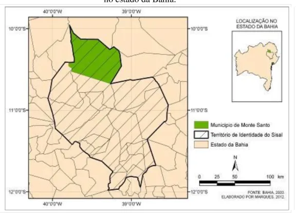 Figura 10. Localização do município de Monte Santo no Território de Identidade do Sisal e  no estado da Bahia
