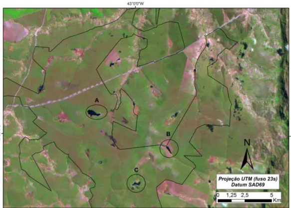 Figura  11.Lagoas  do  Assentamento  visualizadas  em  imagem  Landsat  de  26/08/1990: 