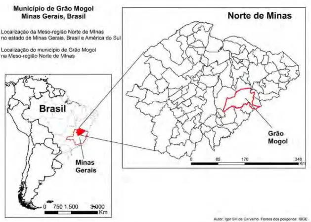 Figura 1. Localização da meso-região Norte de Minas e do município de Grão Mogol. Autor: 