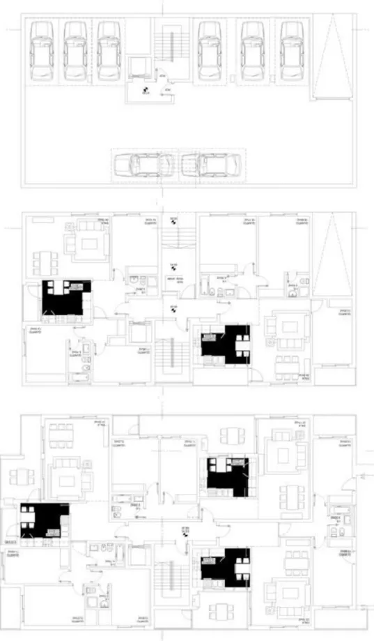 Figura 2.3 - Plantas de aquitectura: pisos -1; 0; 1 e 2 