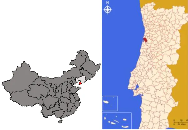 Figura 1 - Mapas da China Continental (esquerda) e Portugal (direita): localização da recolha  (vermelha) 4