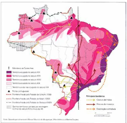 Figura 4.6:  Mapa da ocupação do território brasileiro entre os séculos  XVI e XIX.