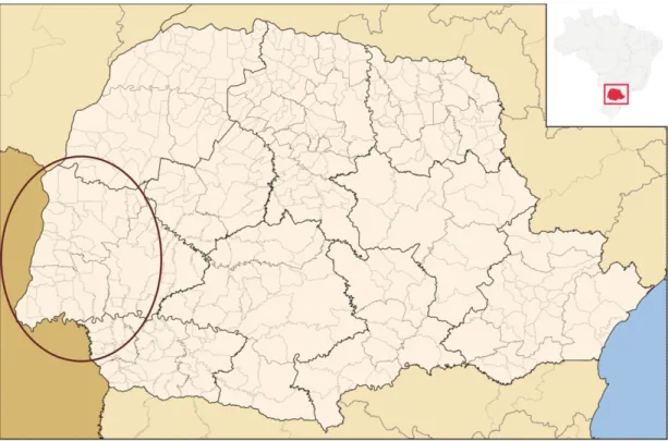 Figura 1 – Região oeste do Paraná. Fonte: Wikipedia. Elaboração do autor.