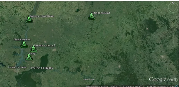 Figura 5 – Áreas atualmente ocupadas pelos Avá-Guarani no oeste do Paraná. 