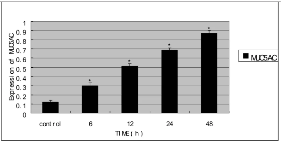 Figure 1 - Expression of MUC5AC protein in each group by ELISA *P<0.05 versus control group