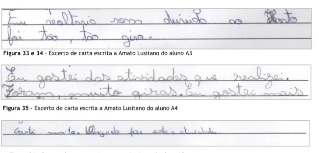 Figura 33 e 34 – Excerto de carta escrita a Amato Lusitano do aluno A3 