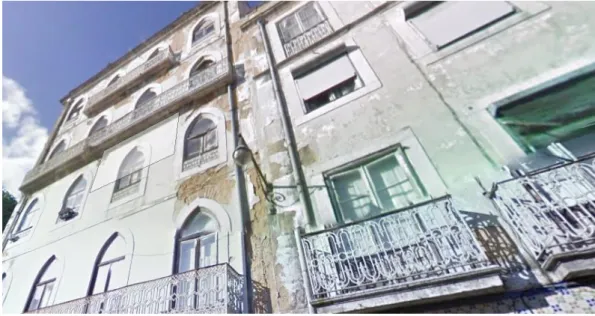 Figura 5 - Pormenor do Aspeto inicial da fachada do edifício da Rua dos Lagares nº 72 e 74 (Fonte: Google Street View,  Setembro 2015) 