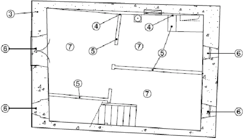 Figura 14 - esquema de demolição do piso 1 em planta (Nunes, projeto de demolição, 2016) 