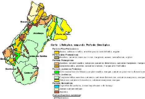 Figura 2 – Carta litológica da área geográfica da IGP “Ginja de Óbidos e Alcobaça” (Soares da Silva, 1982).