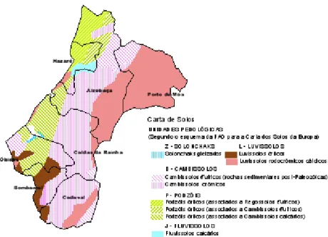 Figura 3 – Carta de solos da área geográfica da IGP “Ginja de Óbidos e Alcobaça” (Cardoso et al., 1971).