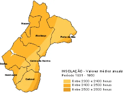 Figura 7 – Carta meteorológica – insolação – da área geográfica da IGP “Ginja de Óbidos e Alcobaça” (S