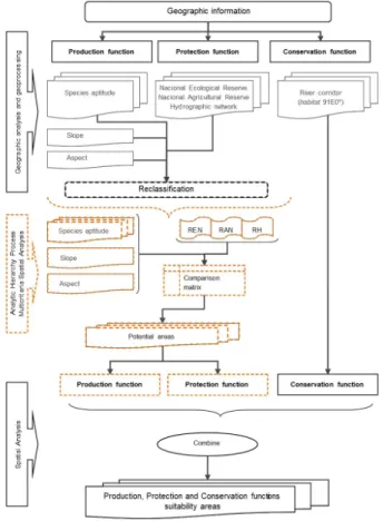 Figure 2. GIS methodological approach for mapping forest landscape multifunctionality.