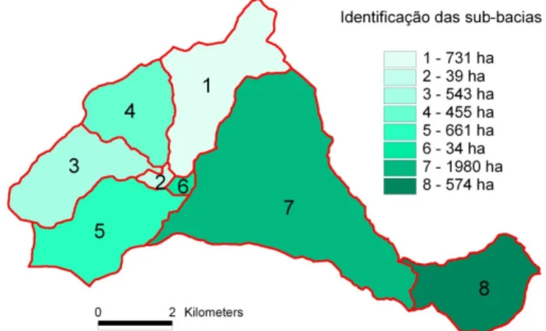 Figura 3.15: Sub-bacias da bacia hidrográfica do rio Sôrdo produzidas 