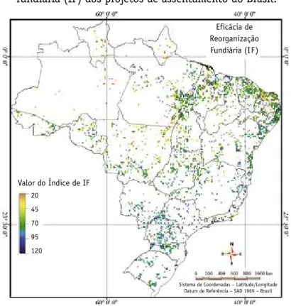 Figura 2 – Valor do índice de eficácia de reorganização  fundiária (IF) dos projetos de assentamento do Brasil