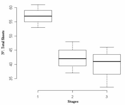 Figure 2 - Average number of shoots with the reactor of immersion by bubbles, in three stages