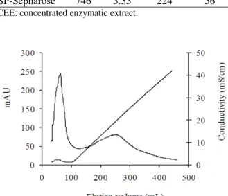 Figure  4  shows  the  SDS-PAGE  of  proteins  obtained during the different steps of purification