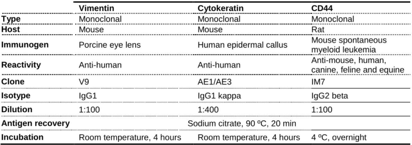 Table 2. 2 – Characteristics of the antibodies used in this study. 