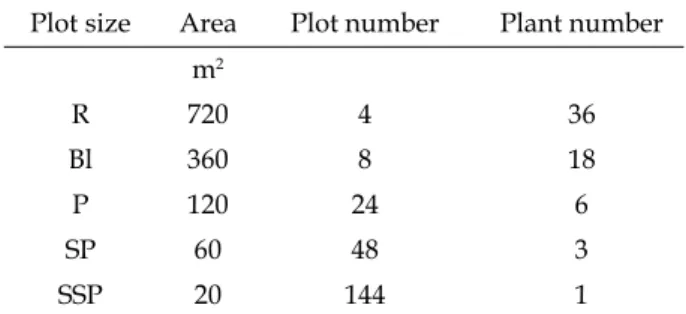 Table 1. Each plot area, plot numbers and plant numbers in the uniformity assay. Porto Seguro (BA), 1999