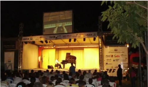 Fig. 6 – Apresentação do Pianista Arthur Moreira Lima em palco montado num caminhão, com patrocínio da  Sadia 