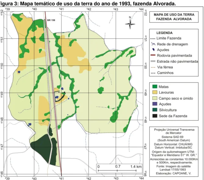 Figura 3: Mapa temático de uso da terra do ano de 1993, fazenda Alvorada. 