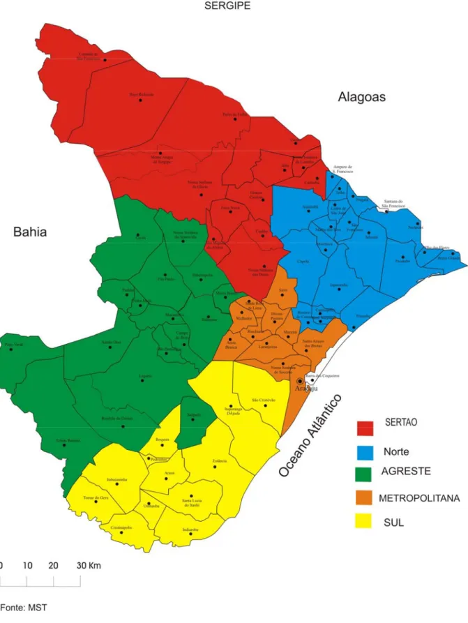 Figura 1 – Regiões do MST no Sergipe 