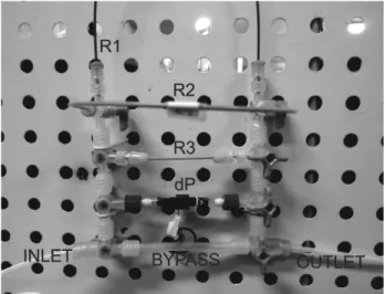 Figure 3. Alternative assembly for an “ultra-low” flowmeter  using valves with a quick “luer-lok” connection