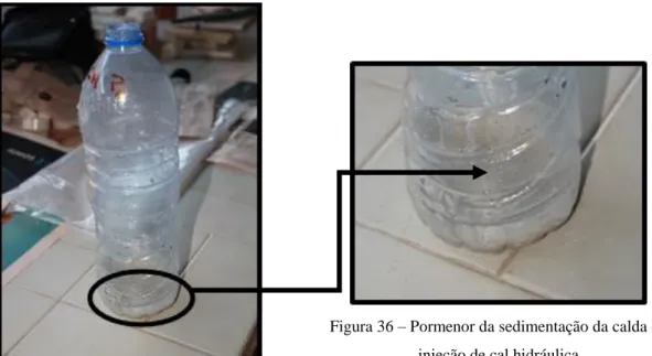 Figura 35 – Calda de injeção de cal hidráulica num  recipiente com sedimentação no fundo 