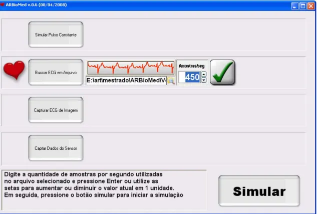 Figura 5.9 – Pré-visualização de um arquivo de ECG e ajuste de Amostras/seg. 