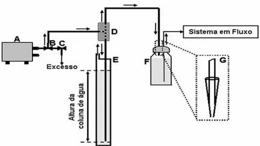 Figura 4: Esquema de montagem para utilização da pressão gerada por uma coluna de  água para controle de vazão de sistemas em fluxo